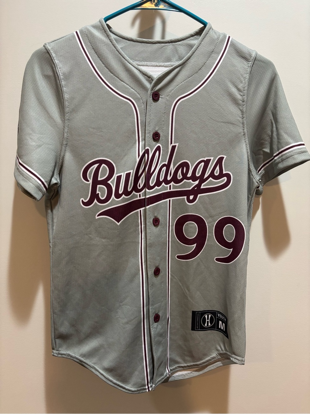 Bulldogs Youth Baseball Jersey - Gray & Maroon lot of 4 different last names